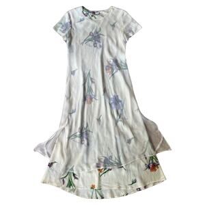 Vintage Ivory Iris Chiffon Sheer Overlay High-Low Floral Midi Dress Size 14 Mica